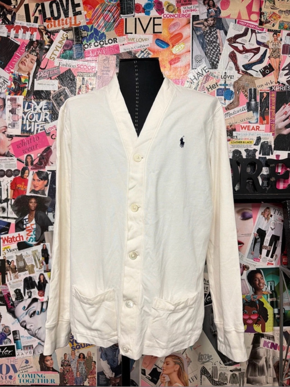 Ralph Lauren Cream Cotton Button-Front Lightweight Cardigan